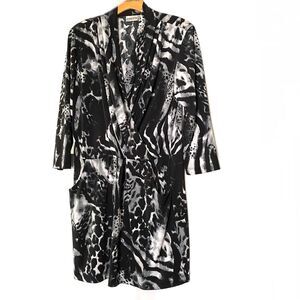 Chicos Black White Gray Dress Tunic Size 1 S 6 8 Abstract Print 3/4 Sleeves